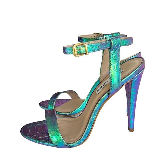 Steven Madden Carmelina Turquoise Metallic Snake-Embossed Sandal - Picture 2 of 16